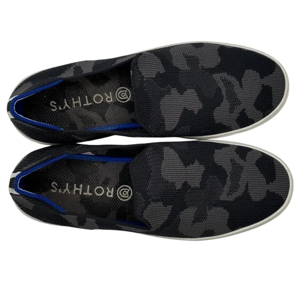 Rothy's Sneakers Womens 7.5 The City Slip On Camo Black Gray Washable Comfy